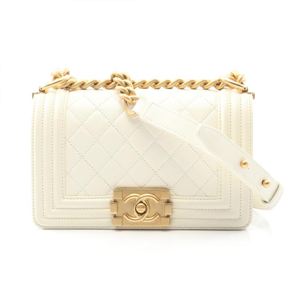 Chanel Boy Shoulder Bag Leather Grained Calfskin White